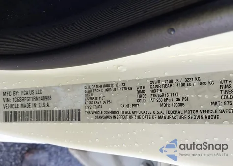 2024 Ram 1500 Tradesman 4X4 5'7 Box из США, поврежденный, VIN 1C6SRFGT1RN148988